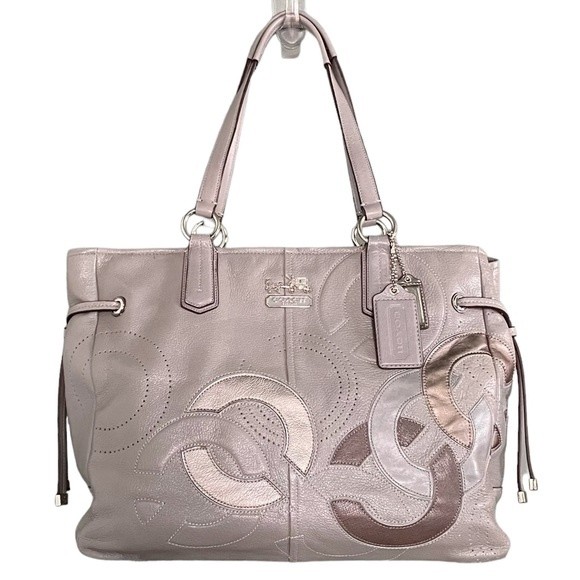Coach Chelsea Inlaid Leather Charlie Tote Patchwork Gray Silver Blue Lining New